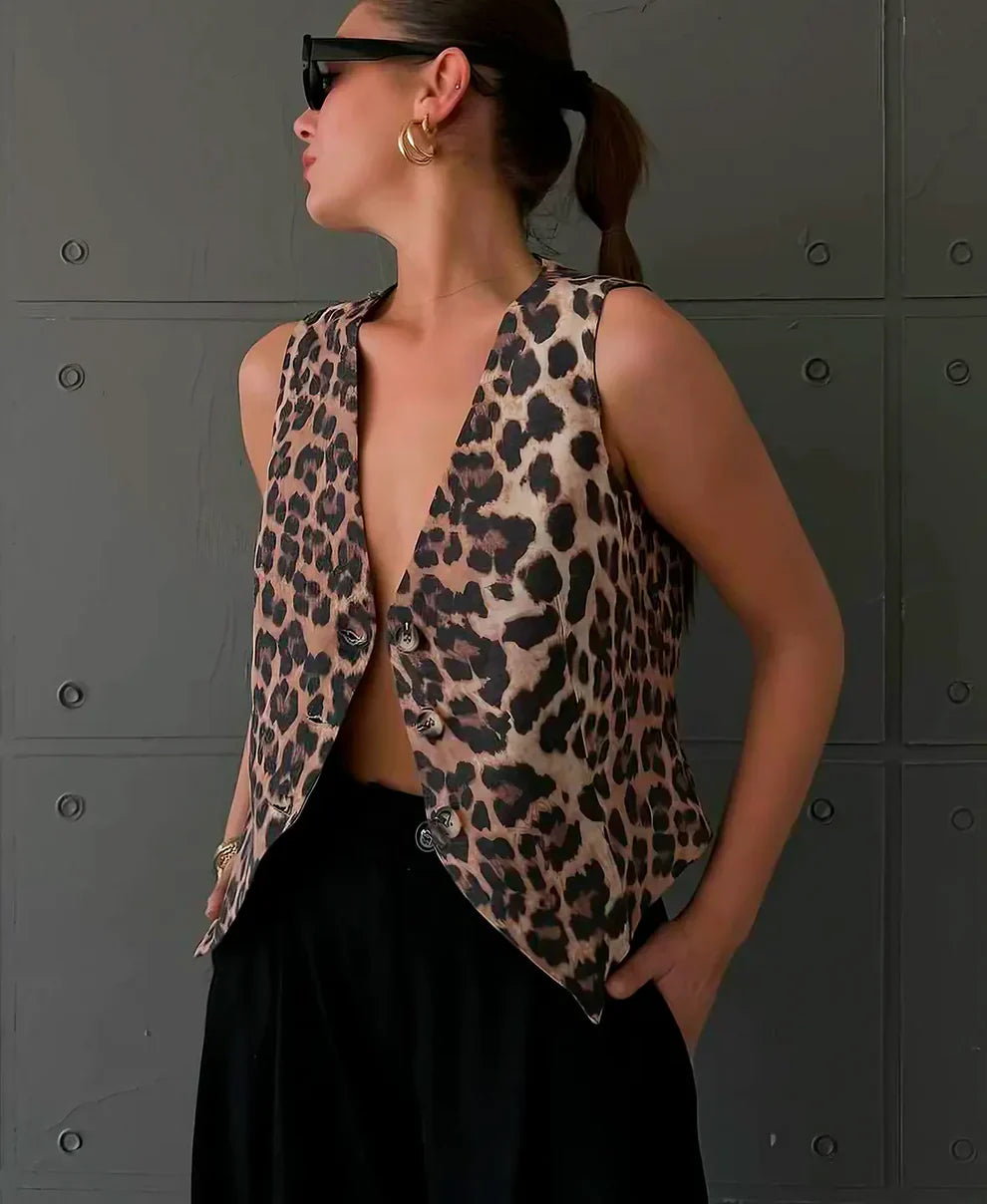 Compra 1 Chaleco con Estampado de Leopardo y obtén 1 cinturón de moda exclusivo BlomLane™