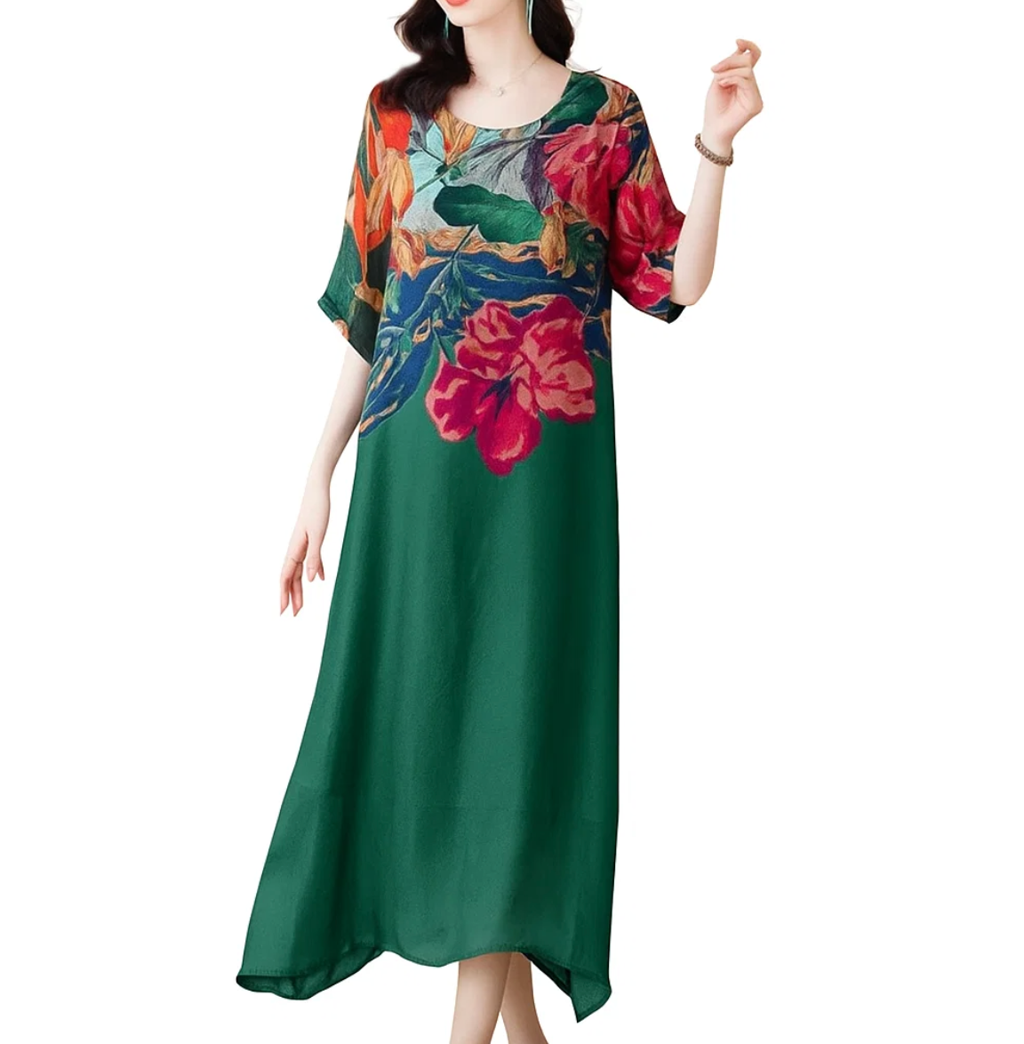 Compra Vestido Elegante con Estampado Floral y llévate 1 bufanda bordada bohemia exclusiva de BlomLane