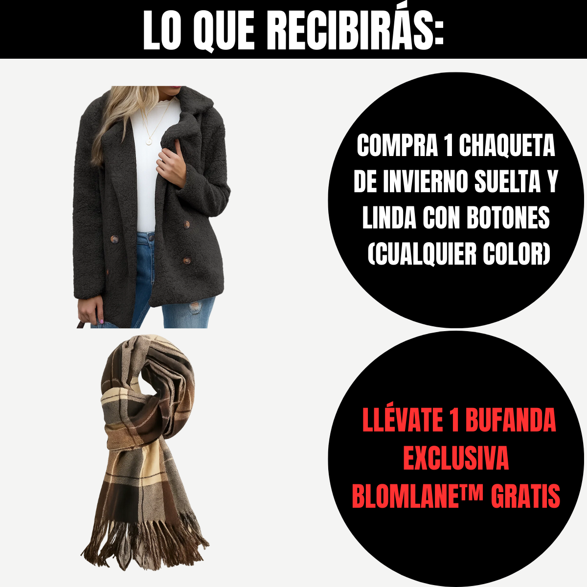Compra 1 Chaqueta de Invierno Suelta y Linda con Botones y gana 1 bufanda exclusiva BlomLane™
