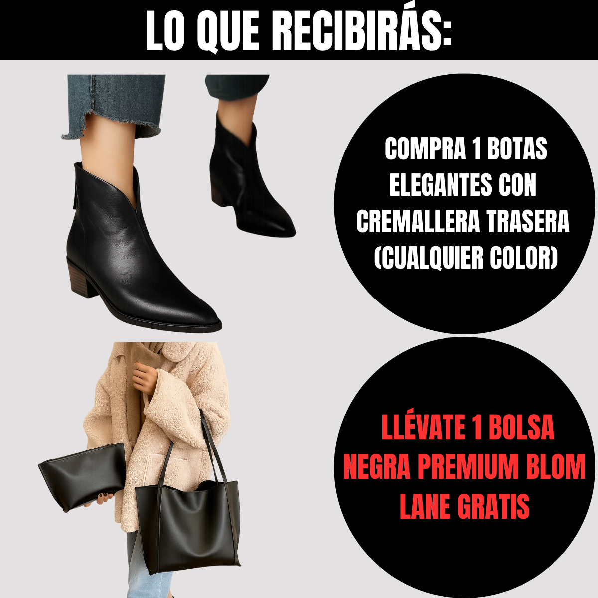 Compra 1 par de Botas Elegantes con Cremallera Trasera y llévate 1 Bolsa Exclusiva Premium BlomLane™