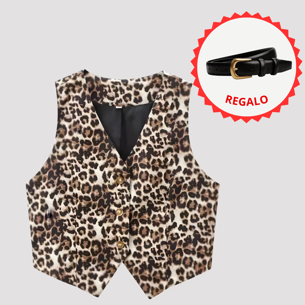 Compra 1 Chaleco con Estampado de Leopardo y obtén 1 cinturón de moda exclusivo BlomLane™