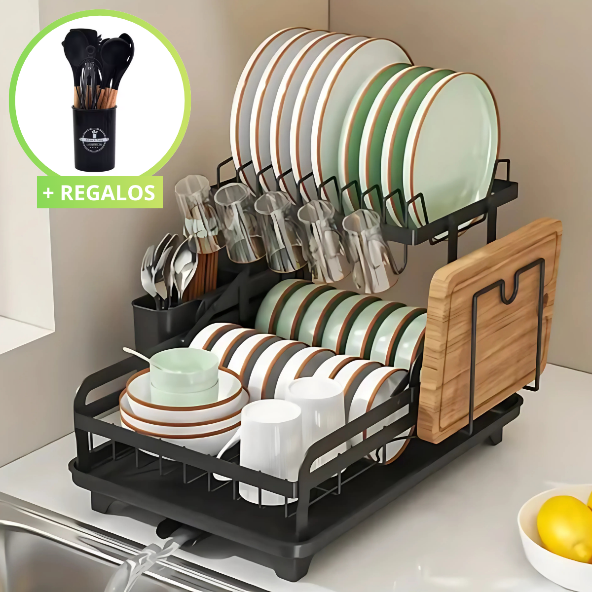 Escurridor 3 en 1 de Acero Inoxidable Multifuncional con Asas Plegables y Base Antideslizante +REGALO: Kit de Utensilios de Cocina