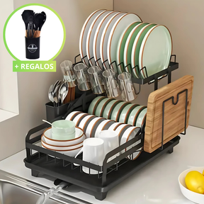 Escurridor 3 en 1 de Acero Inoxidable Multifuncional con Asas Plegables y Base Antideslizante +REGALO: Kit de Utensilios de Cocina