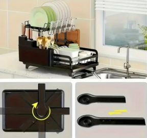 Escurridor 3 en 1 de Acero Inoxidable Multifuncional con Asas Plegables y Base Antideslizante +REGALO: Kit de Utensilios de Cocina