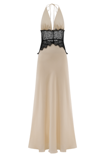 Compra 1 Vestido Largo de Encaje y Satén y gana 1 bolso de mano exclusivo BlomLane™ negro