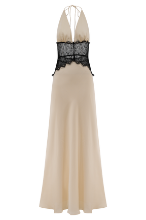 Compra 1 Vestido Largo de Encaje y Satén y gana 1 bolso de mano exclusivo BlomLane™ negro