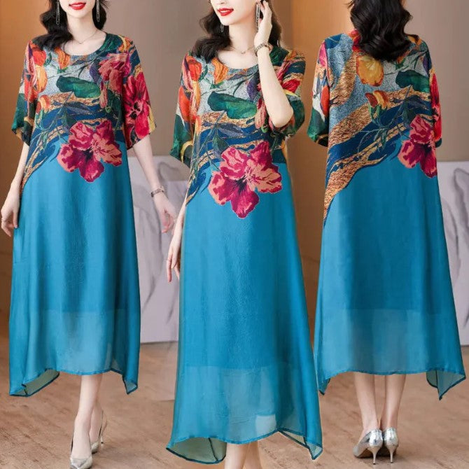 Compra Vestido Elegante con Estampado Floral y llévate 1 bufanda bordada bohemia exclusiva de BlomLane