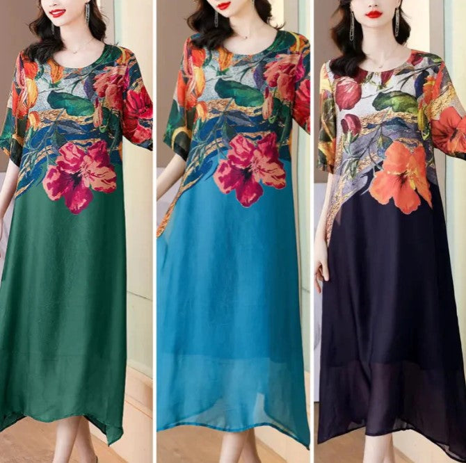 Compra Vestido Elegante con Estampado Floral y llévate 1 bufanda bordada bohemia exclusiva de BlomLane