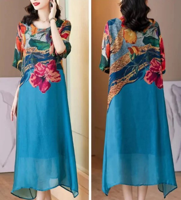 Compra Vestido Elegante con Estampado Floral y llévate 1 bufanda bordada bohemia exclusiva de BlomLane