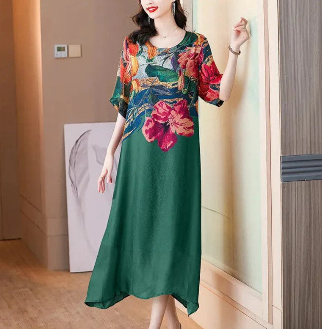 Compra Vestido Elegante con Estampado Floral y llévate 1 bufanda bordada bohemia exclusiva de BlomLane