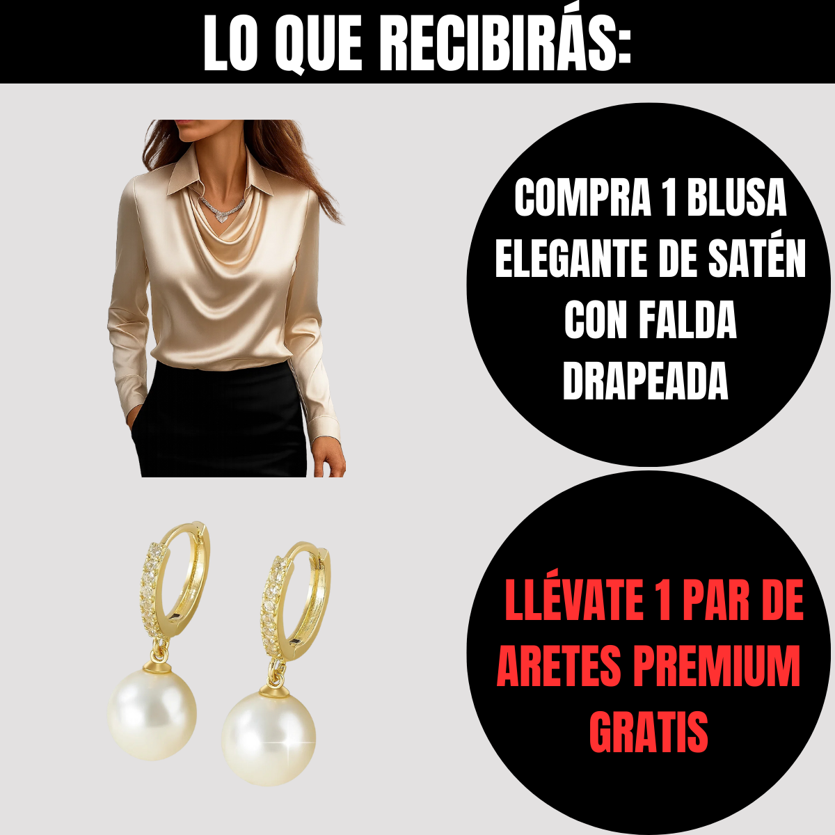 Compra 1 Blusa Elegante de Satén con Falda Drapeada y llévate 1 Par de Aretes Exclusivos BlomLane™