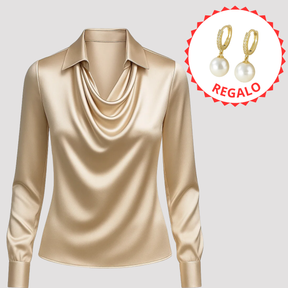 Compra 1 Blusa Elegante de Satén con Falda Drapeada y llévate 1 Par de Aretes Exclusivos BlomLane™