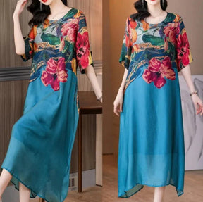 Compra Vestido Elegante con Estampado Floral y llévate 1 bufanda bordada bohemia exclusiva de BlomLane