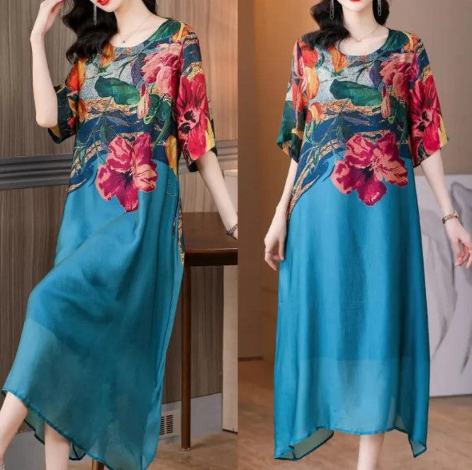 Compra Vestido Elegante con Estampado Floral y llévate 1 bufanda bordada bohemia exclusiva de BlomLane