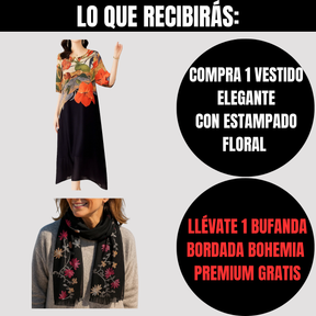 Compra Vestido Elegante con Estampado Floral y llévate 1 bufanda bordada bohemia exclusiva de BlomLane