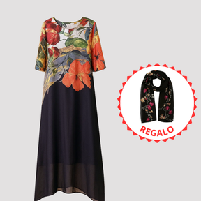 Compra Vestido Elegante con Estampado Floral y llévate 1 bufanda bordada bohemia exclusiva de BlomLane